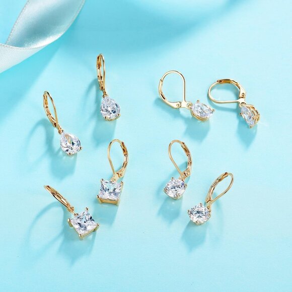 18K Gold Plated Dangle Earrings Set for Women with Cubic Zirconia, Hypoallergeni - Picture 5 of 7